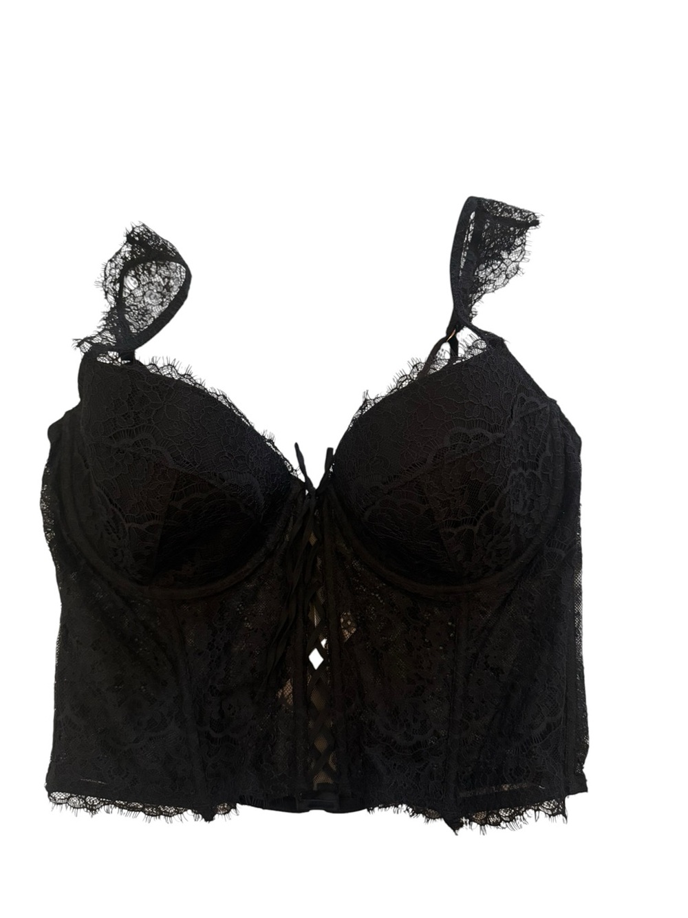 Victoria’s Secret Black Lace Longline Bustier Bra with the zipper